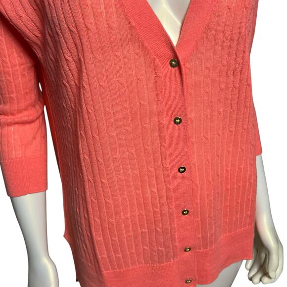 JCP Women's Coral Pink Ribbed Button Front Cardigan Sweater Cotton Blend Size M - Picture 8 of 9